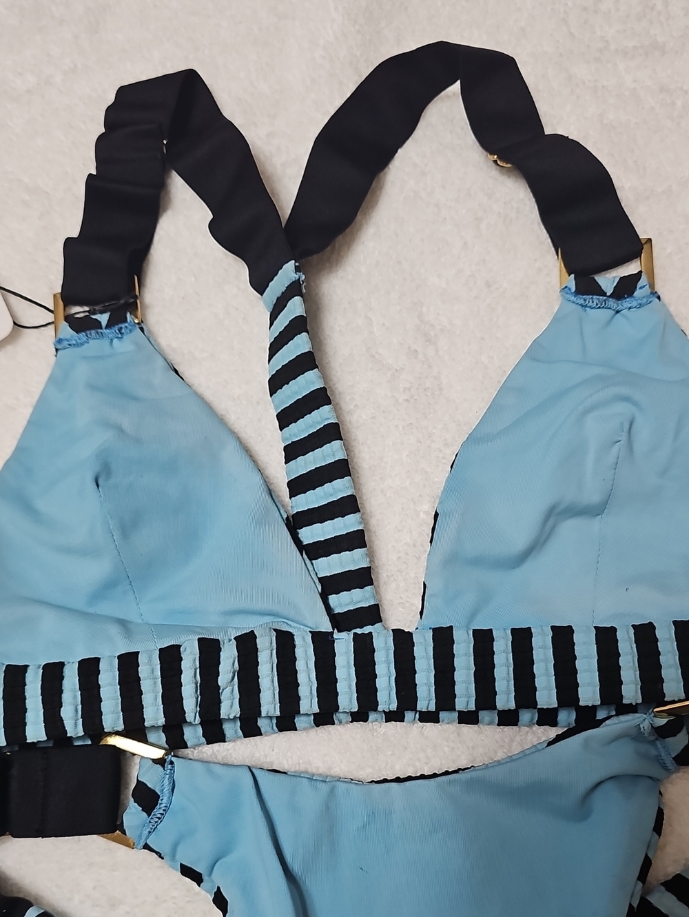 Rays For Days Sky and Black Striped Bikini Set - Picture 5 of 6